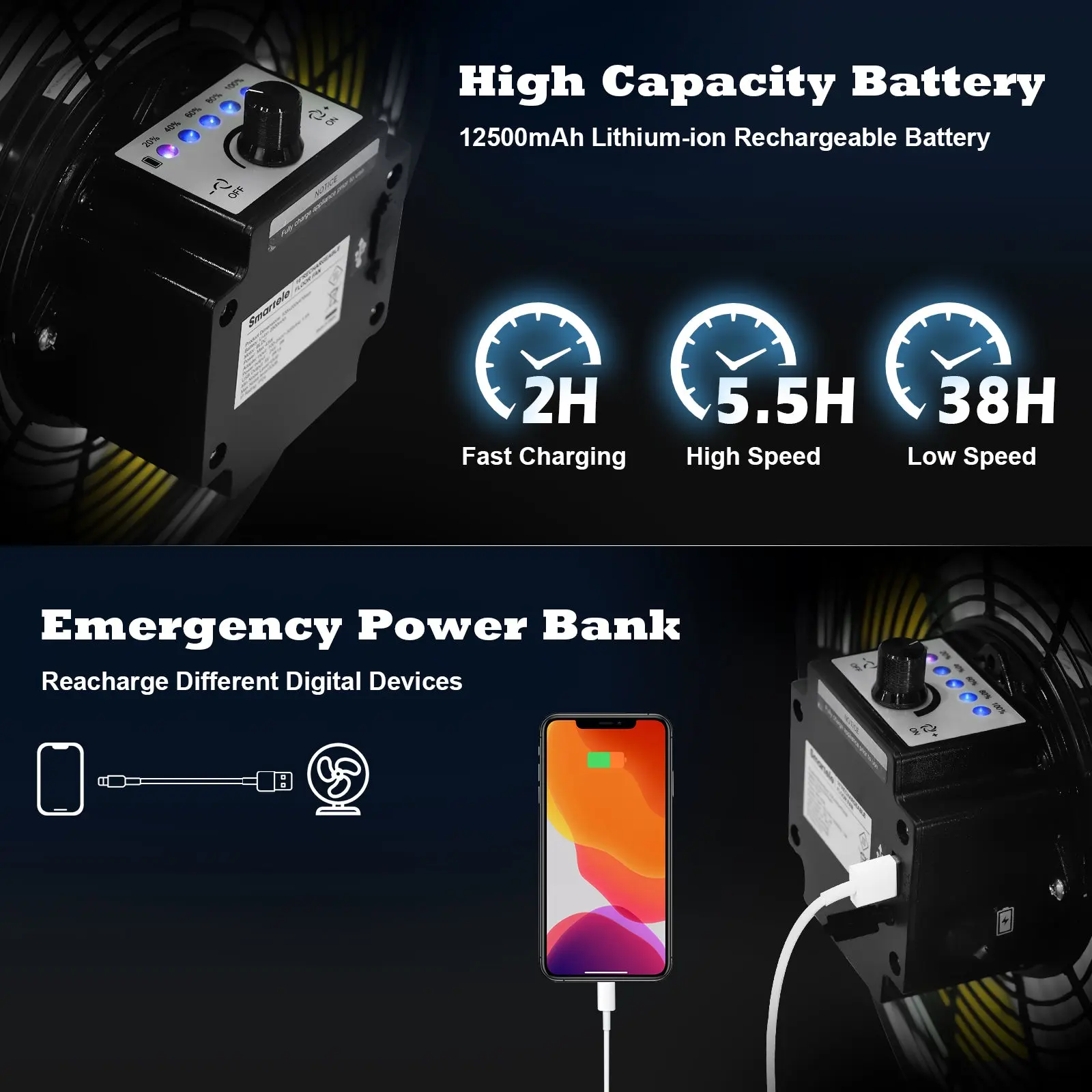 Setpower Smartele 16/12" Portable Battery Operated Floor Fan - Image 4